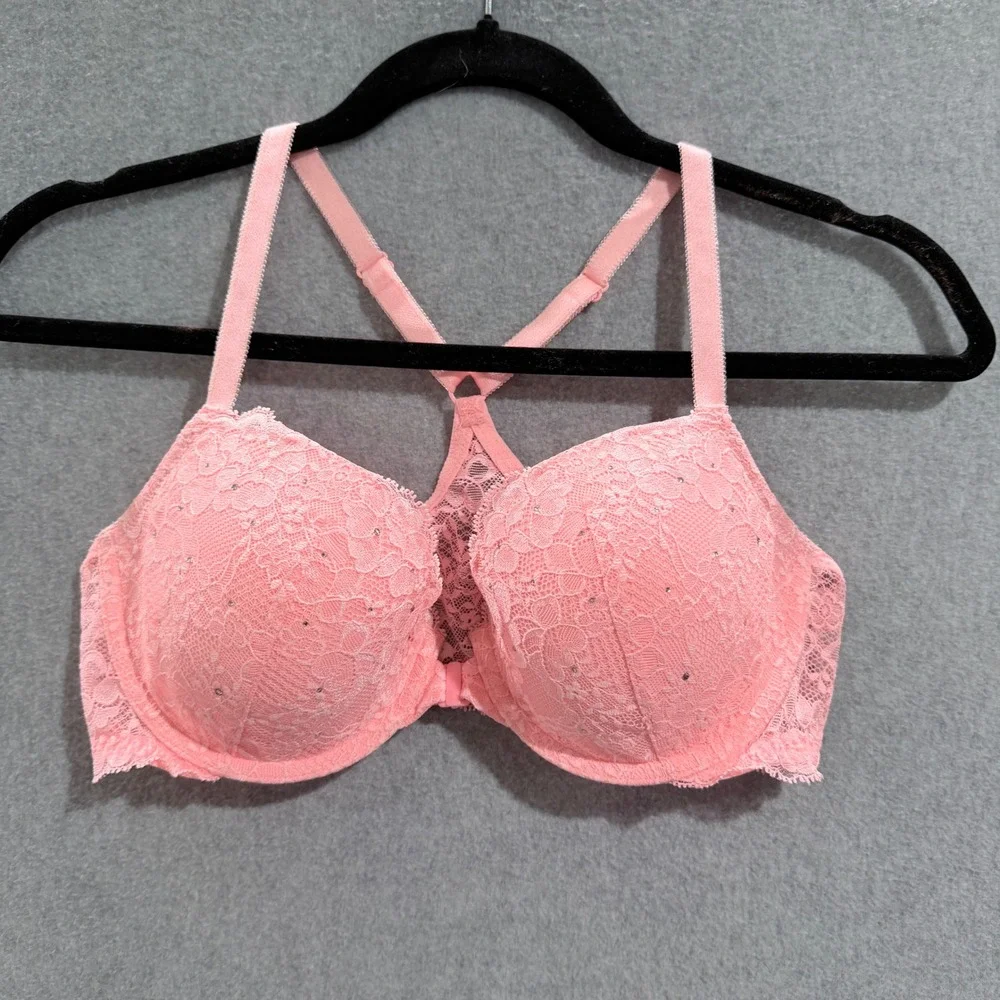 Victorias Secret Dream Angels Pink Lace Racerback Demi Bra 36C Front Closure